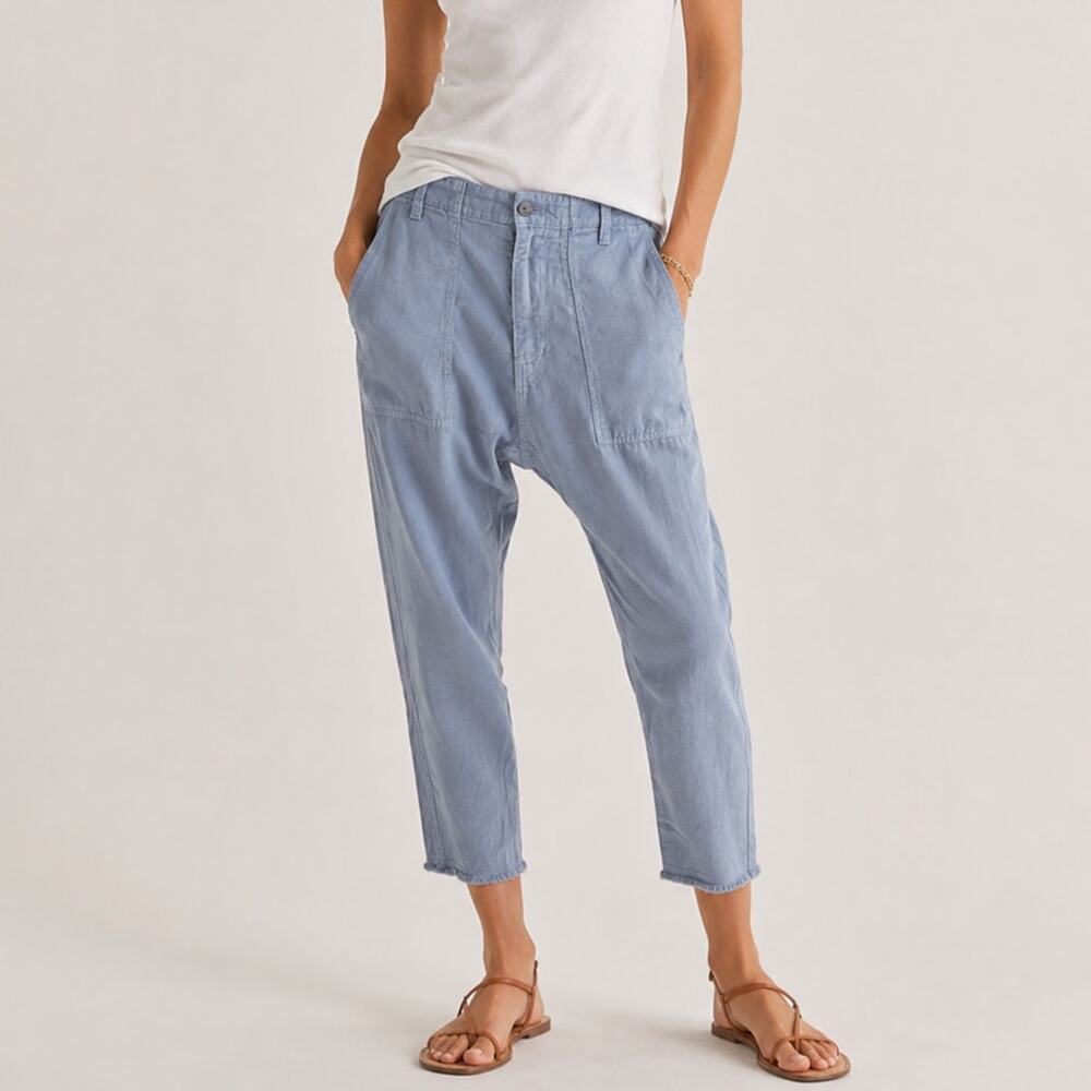 Nili Lotan 2 Linen Luna Pant $395 Slouchy Drop Crotch Cotton Cropped Light Blue